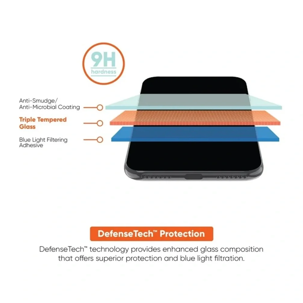onn. DefenseTech Blue Light Filtering iPhone 16 Pro Max Glass Screen Protector